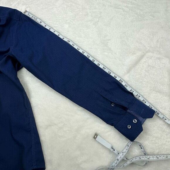 Ryan Seacrest Distinction Men Size 16 1/2 Dress Shirt Blue Pattern Long Sleeve - Picture 9 of 11